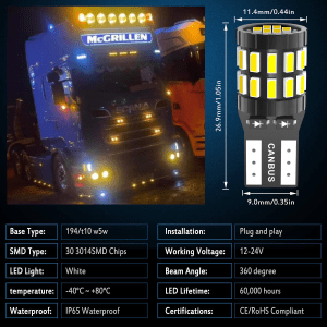 Amber 12/24v Capless LED Bulbs for Spot Lights, Side Lights, Interior Lights Canbus Free