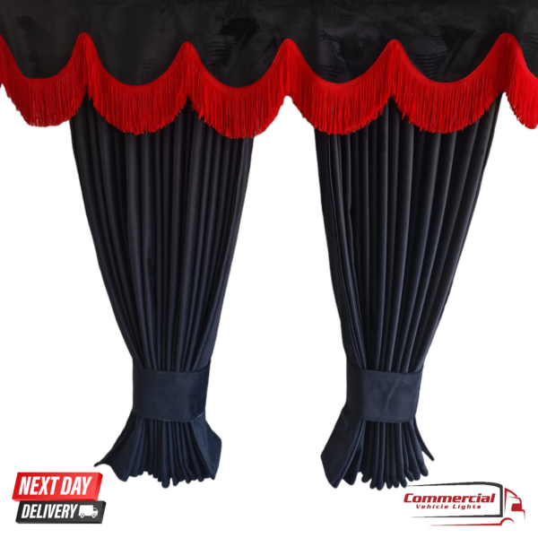 Black Truck Curtains With RED Tassel Set Premium Quality Double Lined