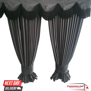 Dark Grey Truck Curtains With Black Tassels