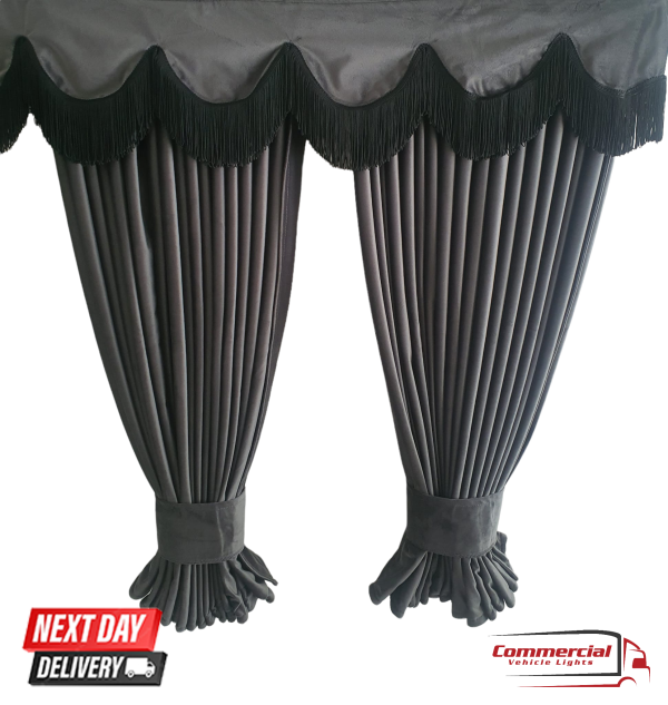 Dark Grey Truck Curtains With Black Tassels