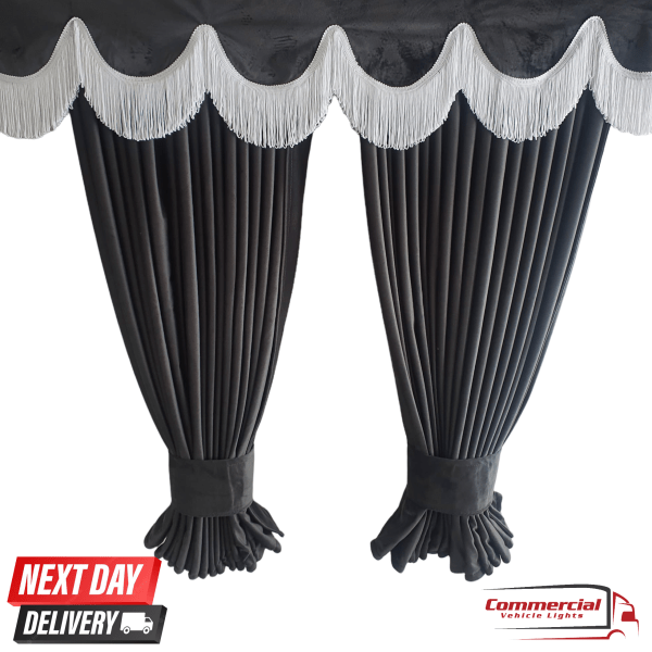 Grey Truck Curtains With White Tassel Set Premium Quality Double Lined