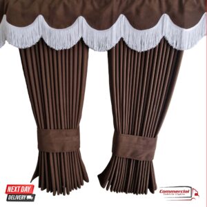 Dark Brown Truck Curtains With White Tassel Set Premium Quality Double Lined