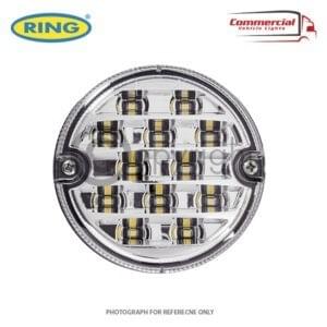 Ring RCV4505 95mm LED Reverse Lamp (Clear Lens) Part number: CVL-RCV4505 95mm clear lens LED reversing lamp, suitable for 10V-33V vehicles. LED light gives high spec look. LEDs are long life and low power. E approved.  Clear lens Suitable for vehicles between 10V and 33V Long life and low power