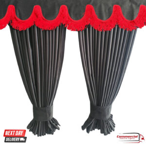 Dark Grey Truck Curtains With RED Tassels Set