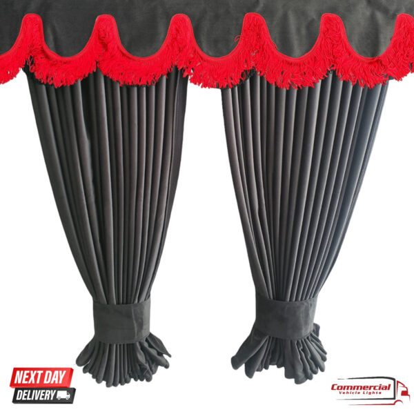 Dark Grey Truck Curtains With RED Tassels Set