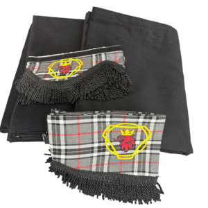 Scania Black Curtains with Grey Tartan Pelmet and Tassels