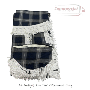 Navy Blue And Grey Tartan Pleated Truck Curtains with White Tassels