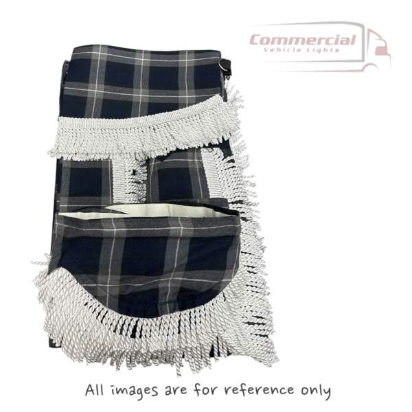 Navy Blue And Grey Tartan Pleated Truck Curtains with White Tassels