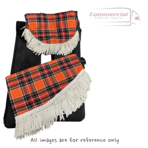 Volvo Black Curtains With Orange and Red Tartan Truck Pelmet and Tie Backs